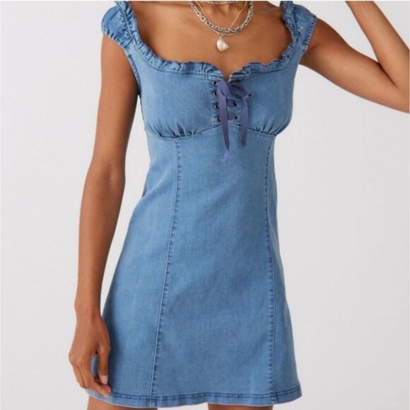 Urban Outfitters Dresses & Skirts - Urban Outfitters Nayda Denim Ruffle Mini Dress size XL